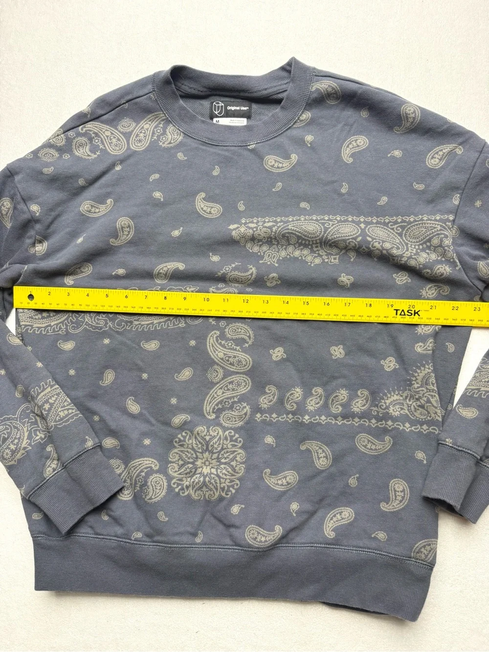 Original Use Gray Crewneck Sweater with Cream Paisley Print